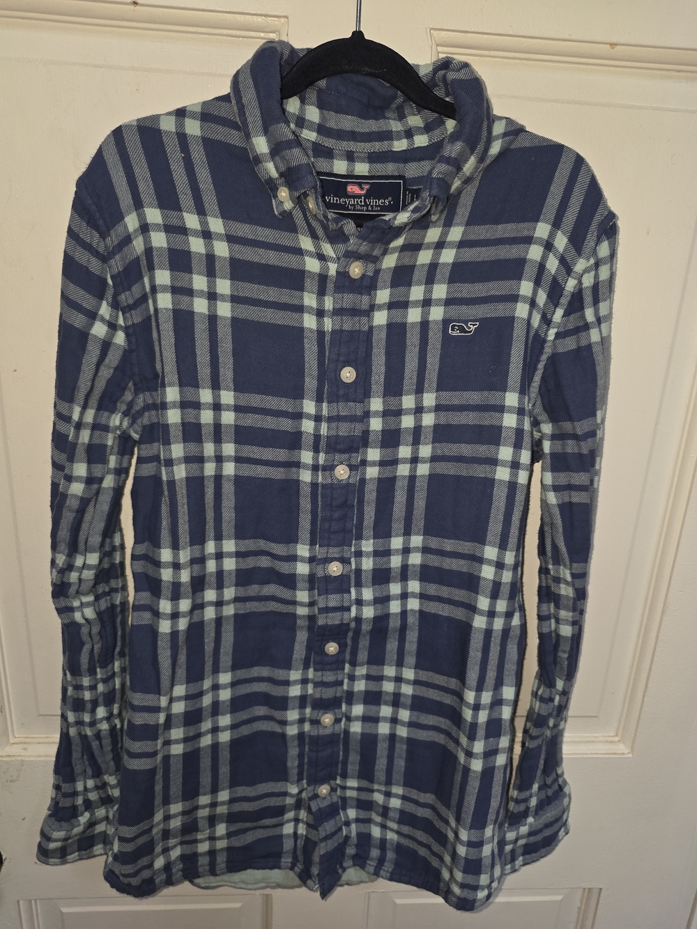 Vineyard Vines Boys Navy Plaid Button-Down Shirt Size L